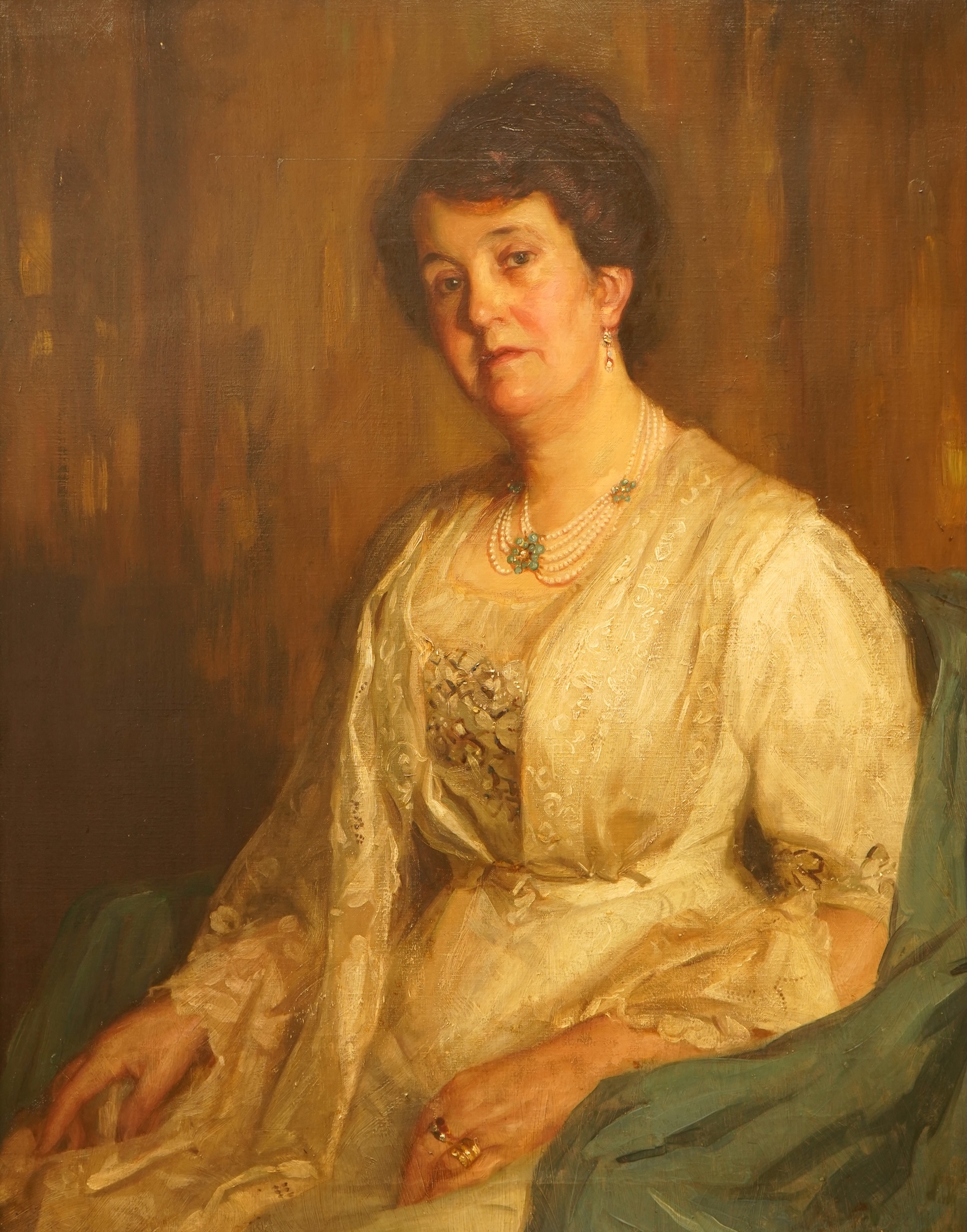 John William Schofield (1865-1944), Portrait of Anne Elizabeth Schofield (nee. Wood, 1862-1937), unsigned, oil on canvas, 89 x 69cm